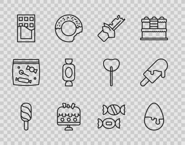 Çikolatalı dondurma, çikolatalı kek, çikolatalı kek ve ikon. Vektör.