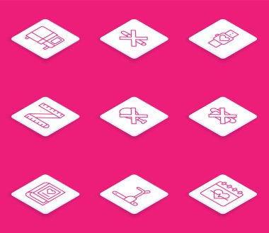 Bed No Smoking Smart saat teybi et abur cuburunu ölçer tıbbi kitap ve koşu bandı ikonu. Vektör.