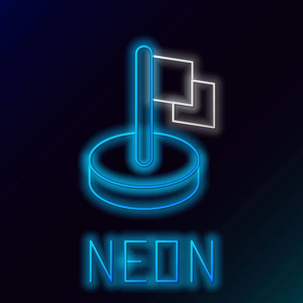 Glödande Neon Linje Flagga Ikon Isolerad Svart Bakgrund Seger Vinna — Stock vektor