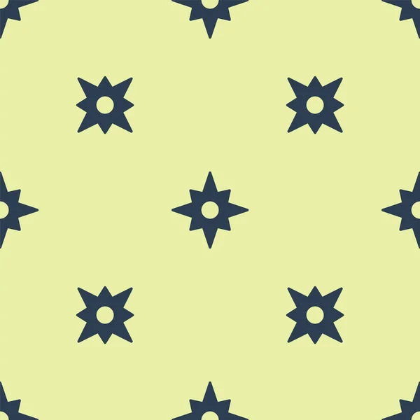 青い風のアイコンは黄色の背景にシームレスなパターンを分離バラ 旅行のためのコンパスアイコン ナビゲーションデザイン ベクトル — ストックベクタ