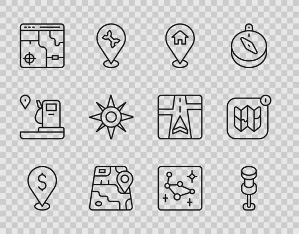Встановити Лінію Розташування Готівки Штифт Розташування Будинком Міська Карта Навігації — стоковий вектор