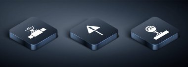 Isometric Industry boru ve valf ölçeği ve ünlem işaretini üçgen simgesine ayarla. Vektör.