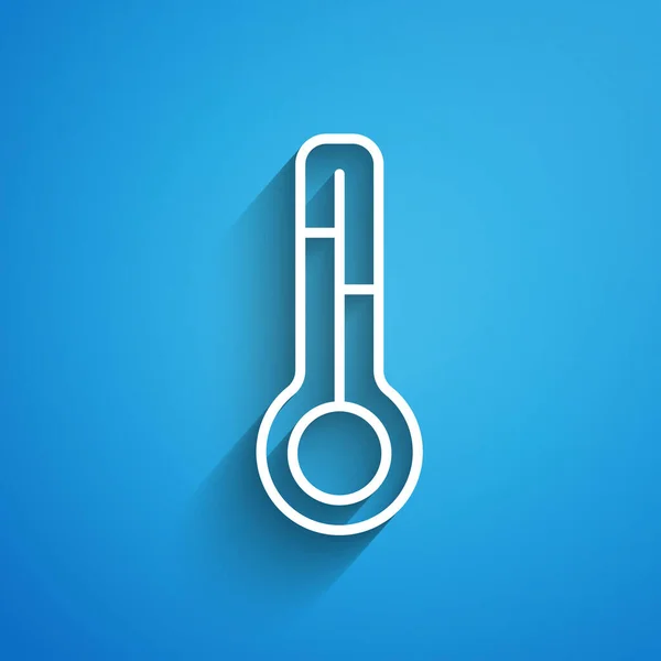 White Line Meteorology Thermometer Measuring Icon Isolated Blue Background Thermometer — Stock Vector