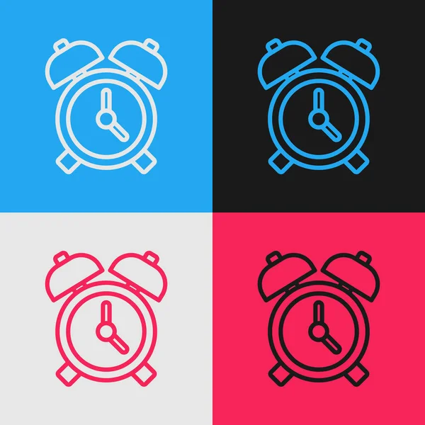 Pop Art Γραμμή Συναγερμός Ρολόι Εικονίδιο Απομονώνονται Φόντο Χρώμα Ξύπνα — Διανυσματικό Αρχείο