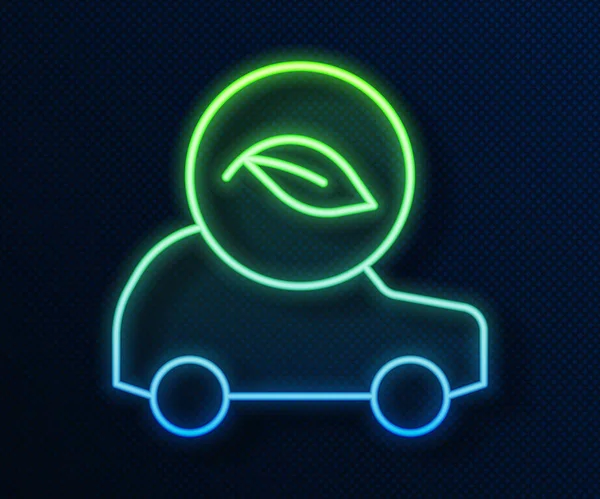 Glowing Neon Line Eco Car Concept Drive Leaf Icon Isolated — Stock Vector