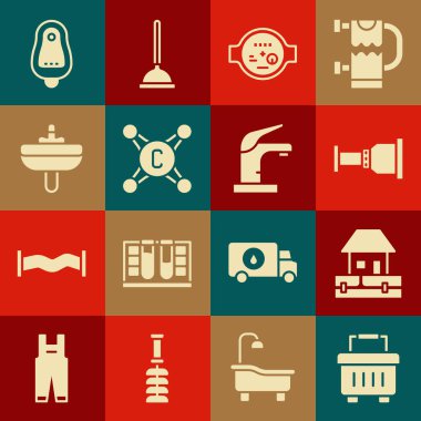 Alet Kutusu Su Tedarik Borusu Adaptör Musluk Musluğu Lavabo Tuvaleti Pisuar veya İşeme Simgesi 'ni ayarlayın. Vektör.