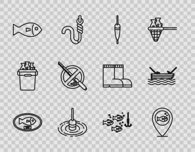 Olta iğnesi ve tekne çubuğu ikonu olmadan balıkçı teknesine olta balığı avı kupası as. Vektör.