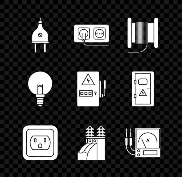 Set Enchufe Eléctrico Toma Corriente Cable Eléctrico Alambre Carrete Tambor — Archivo Imágenes Vectoriales