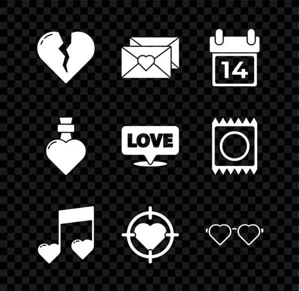 Set Broken Heart Divorce Calendar February Music Note Tone Hearts — Stock Vector