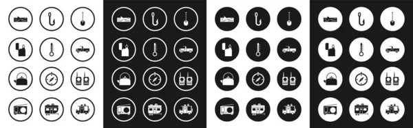 Set Pala Meteorología Termómetro Encendedor Camioneta Madera Gancho Pesca Walkie — Archivo Imágenes Vectoriales