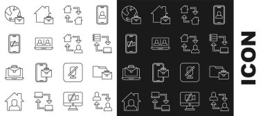 Online Proje ekibinin baz alındığı video sohbet konferans kamerasını mobil ve simgeden ayır. Vektör.