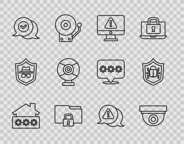 Establecer Línea Casa Con Contraseña Cámara Seguridad Señal Exclamación Del — Vector de stock