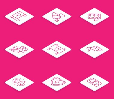 Doğum kontrol haplarının feminizm kadın cinsiyet paketi Mikrofon Feminist aktivist cinsiyet eşitliği ve kalkan ikonu. Vektör.