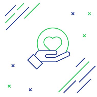 Çizgi Kalbi el simgesi beyaz arkaplanda izole edildi. El çabukluğu aşk sembolü. Renkli taslak konsepti. Vektör.