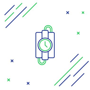 Dinamit çubuğu ve zamanlayıcı ikonu beyaz arka planda izole edildi. Saatli bomba - patlama tehlikesi kavramı. Renkli taslak konsepti. Vektör.