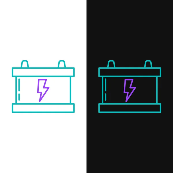 Line Auto Batterij Pictogram Geïsoleerd Witte Zwarte Achtergrond Accumulator Batterij — Stockvector