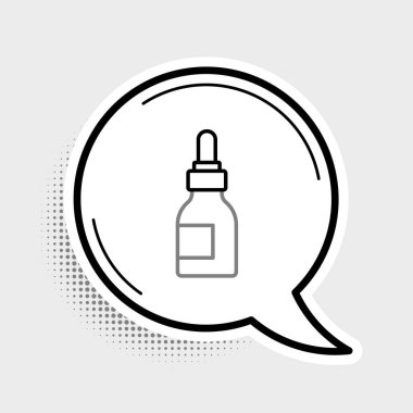 Çizgi Sakal ve Bıyık Bakım Yağ Şişesi ikonu gri arka planda izole edilmiş. Pipetli cam şişe. Renkli taslak konsepti. Vektör