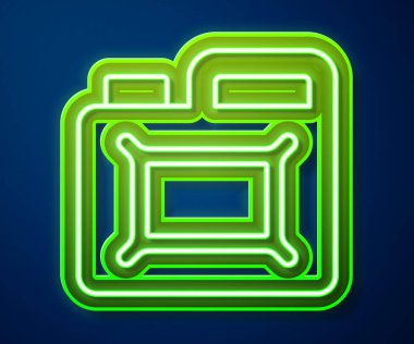 Mavi arka planda izole edilmiş motor makine yağı ikonu için parlayan neon hattı kutusu. Benzin bidonu. Yağ değiştirme ve onarım servisi. Motor yağı işareti. Vektör