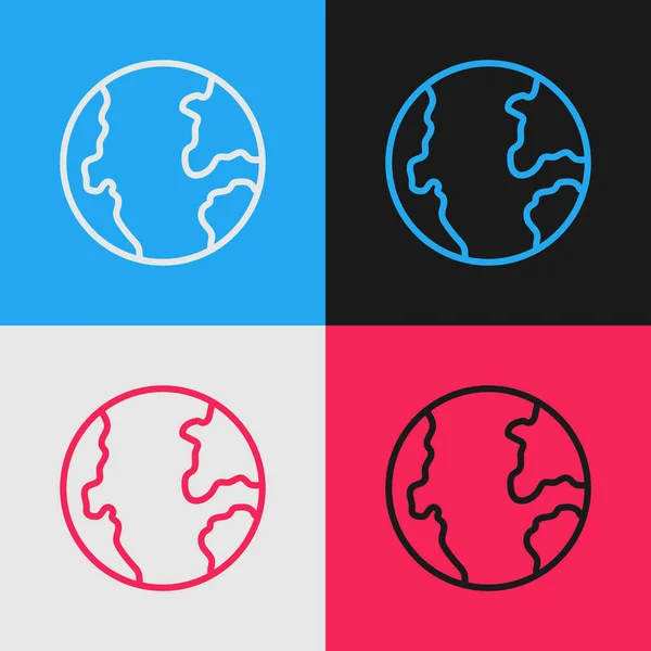 ポップアートライン地球の地球のアイコンは 色の背景に隔離されました 世界や地球の標識 世界的なインターネットシンボル 幾何学的形状 ベクトル — ストックベクタ