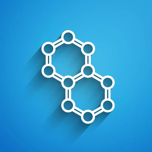 Witte Lijn Molecule Pictogram Geïsoleerd Blauwe Achtergrond Structuur Van Moleculen — Stockvector