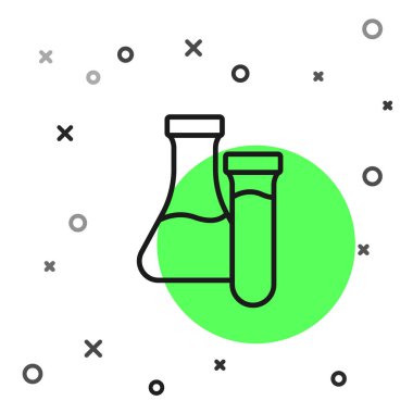 Siyah çizgi test tüpü ve beyaz arka planda izole edilmiş kimyasal test ikonu. Laboratuvar cam levhası. Vektör