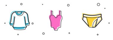 Süveter, mayo ve erkek iç çamaşırı ikonu. Vektör