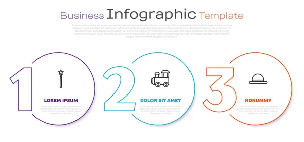 Set Line Magic Wand Toy Train Clown Hat Business Infographic — Stock Vector