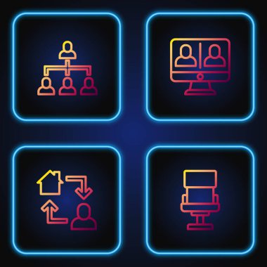 Hiyerarşi organizasyon şeması ve görüntülü sohbet konferansı ayarla. Renk simgeleri. Vektör