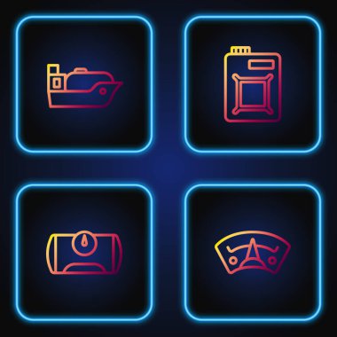 Hat motor benzin göstergesi, araç için benzin deposu, petrol tankeri gemisi ve teneke motor yağı ayarlayın. Renk simgeleri. Vektör