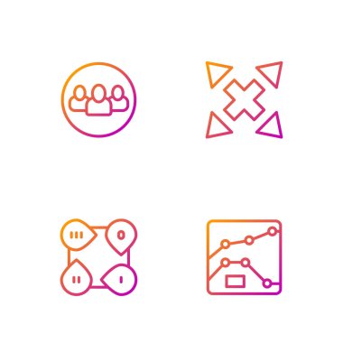 Çizgi, grafik, diyagram, Infographic ögesi, Proje ekibi tabanı ve birçok yönlü oku ayarla. Renk simgeleri. Vektör