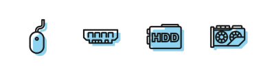 HDD, Bilgisayar faresi, RAM, rastgele erişim belleği ve Video grafik kartı simgesini ayarla. Vektör