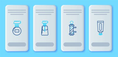 Krem ya da losyon kozmetik tüpü, klasik berber dükkânı direği ve ikon. Vektör