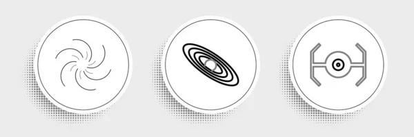 Set Line Kosmisches Schiff Schwarzes Loch Und Planet Symbol Vektor — Stockvektor