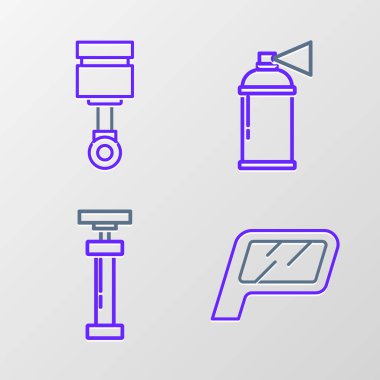 Araba aynası sprey boya kutusu ve motor piston simgesini ayarla. Vektör.