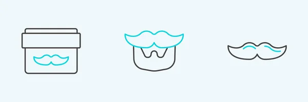 Set Line Mustache Cream Lotion Cosmetic Jar Beard Icon Vector — Stock Vector