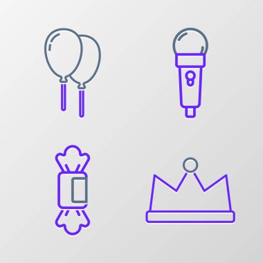 Crown Candy Mikrofon ve kurdele ikonlu Balonlar. Vektör.