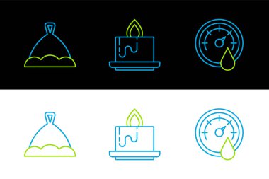 Sauna termometre şapkası ve Aroma mum simgesini ayarla. Vektör.