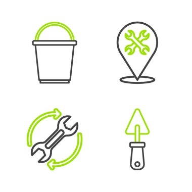 Satır Trowel Anahtarı ve okları anahtar ve kova simgesi ile iş akışı konumu olarak ayarla. Vektör.