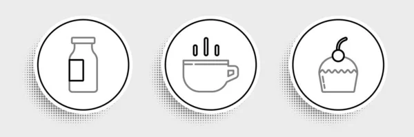 Set Line Cake Bottle Milk Coffee Cup Icon Vector — Stock Vector