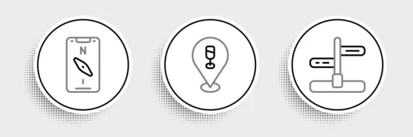 Установите Дорожный Знак Compass Значок Местоположения Мобильного Алкогольного Пивного Баров — стоковый вектор