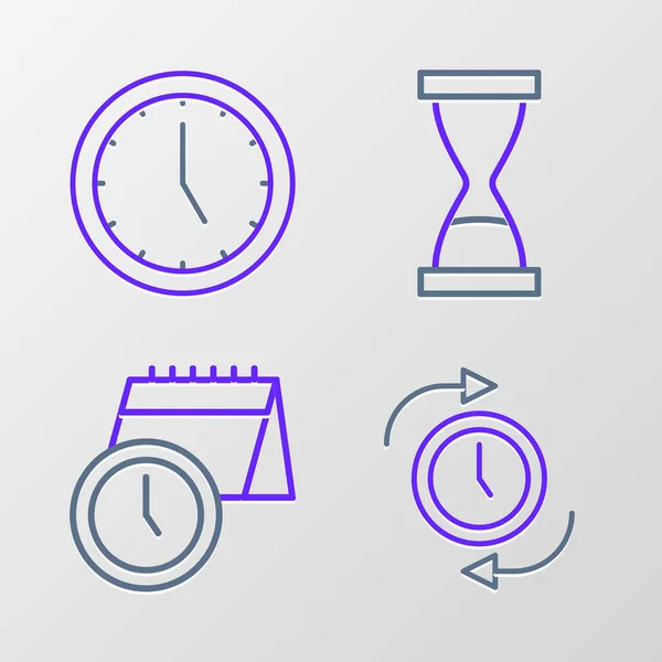 Set Line Clock Arrow Calendar Clock Old Hourglass Sand Icon — Stock Vector