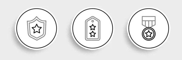 Встановити Лінію Військова Нагорода Медаль Значок Звання Векторні — стоковий вектор