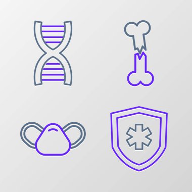 Yaşam sigortası koruyucu maskesi insan kemiği ve DNA sembolü ikonu. Vektör.