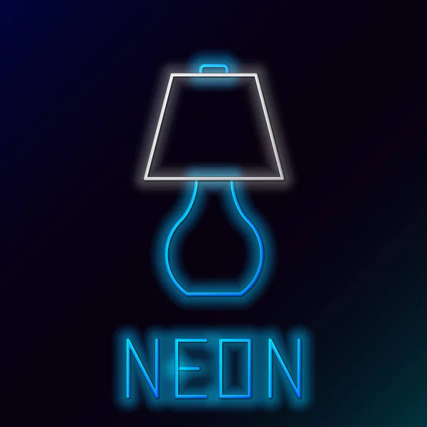 Glödande Neon Line Bordslampa Ikon Isolerad Svart Bakgrund Färgstarkt Skisskoncept — Stock vektor