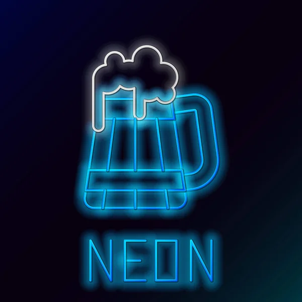 Gloeiende Neon Lijn Houten Bierbeker Icoon Geïsoleerd Zwarte Achtergrond Kleurrijk — Stockvector