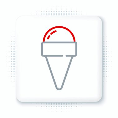 Beyaz arka planda izole edilmiş Waffle külahlı çizgi dondurma. Güzel sembol. Renkli taslak konsepti. Vektör