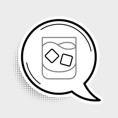 Gri arka planda izole edilmiş viski ve buz küpleri. Renkli taslak konsepti. Vektör