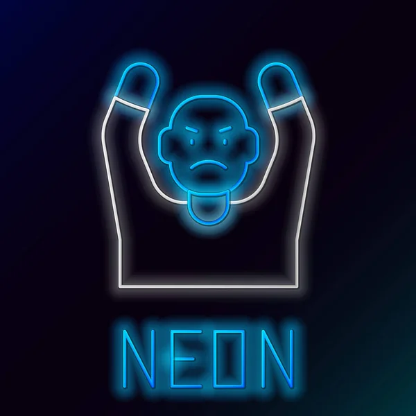 Žhnoucí Neonová Čára Zloděj Odevzdává Ruce Nahoru Ikona Izolované Černém — Stockový vektor