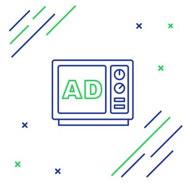 Satır Reklam simgesi beyaz arkaplanda izole edildi. Pazarlama ve tanıtım süreci kavramı. İlgili reklamlar. Sosyal medya reklamcılığı. Renkli taslak konsepti. Vektör