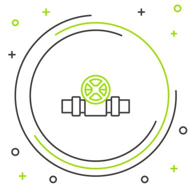 Çizgi endüstrisi metalik borular ve beyaz arka planda izole edilmiş kapakçık simgesi. Renkli taslak konsepti. Vektör